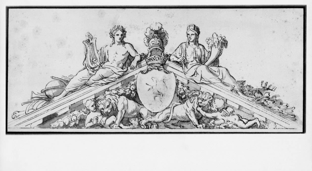 Project voor het fronton van het Kasteel van Vaux-Le-Vicomte door Charles Le Brun
