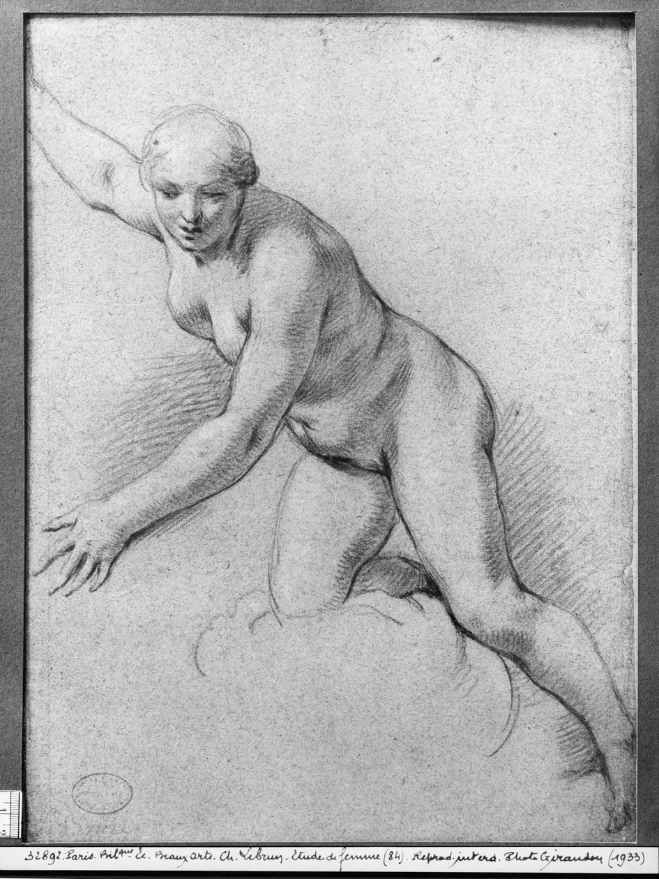 Vrouw knielend op een wolk door Charles Le Brun