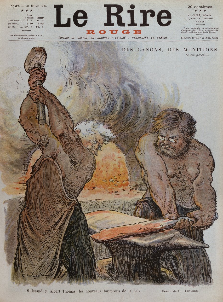 Alexandre Millerand en Albert Thomas als smeden die vrede smeden, voorpagina illustratie uit 