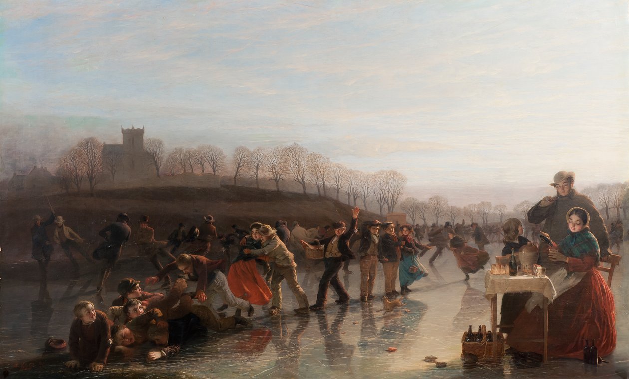 Glijden op Linlithgow Loch, 1858 door Charles Lees