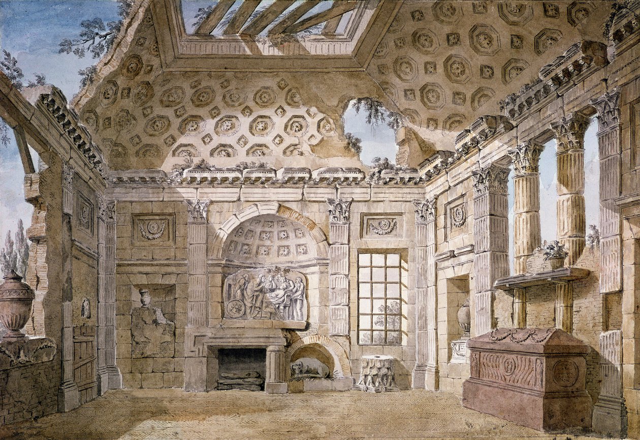 Ontwerp voor Ruïne Kamer van het klooster (nu klooster) van St. Trinita del Monte, Rome, ca.1766 door Charles Louis Clerisseau