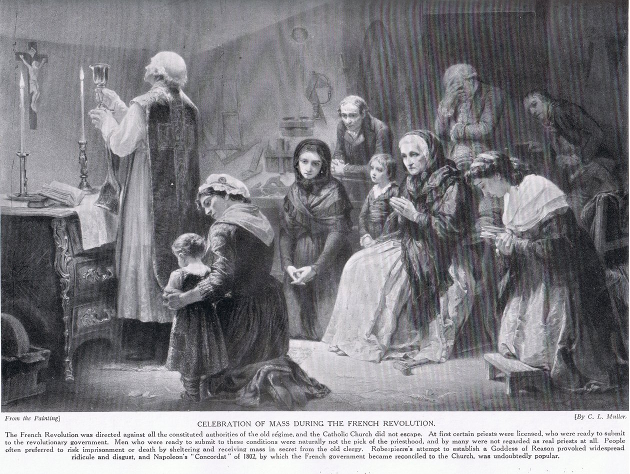 Viering van de mis tijdens de Franse Revolutie, illustratie uit 