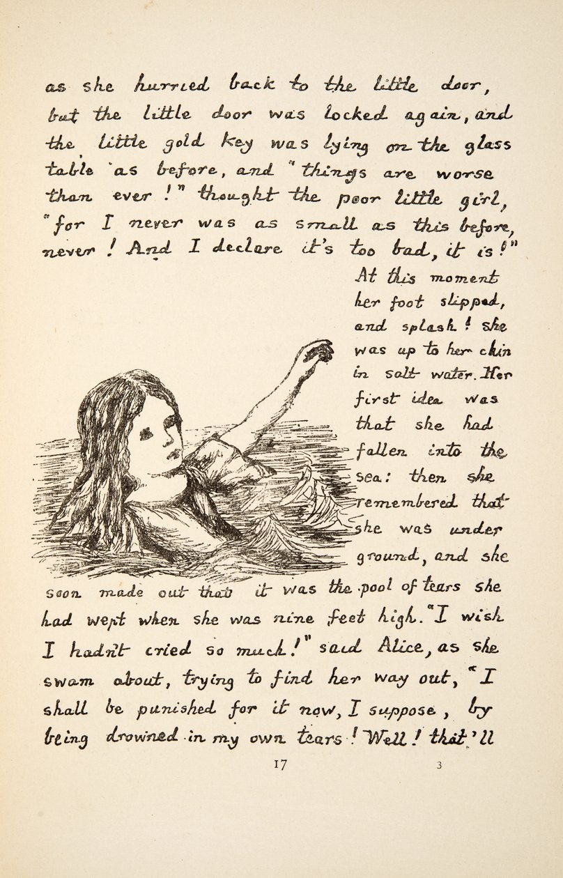 Alice valt in de Poel van Tranen, illustratie uit Alice