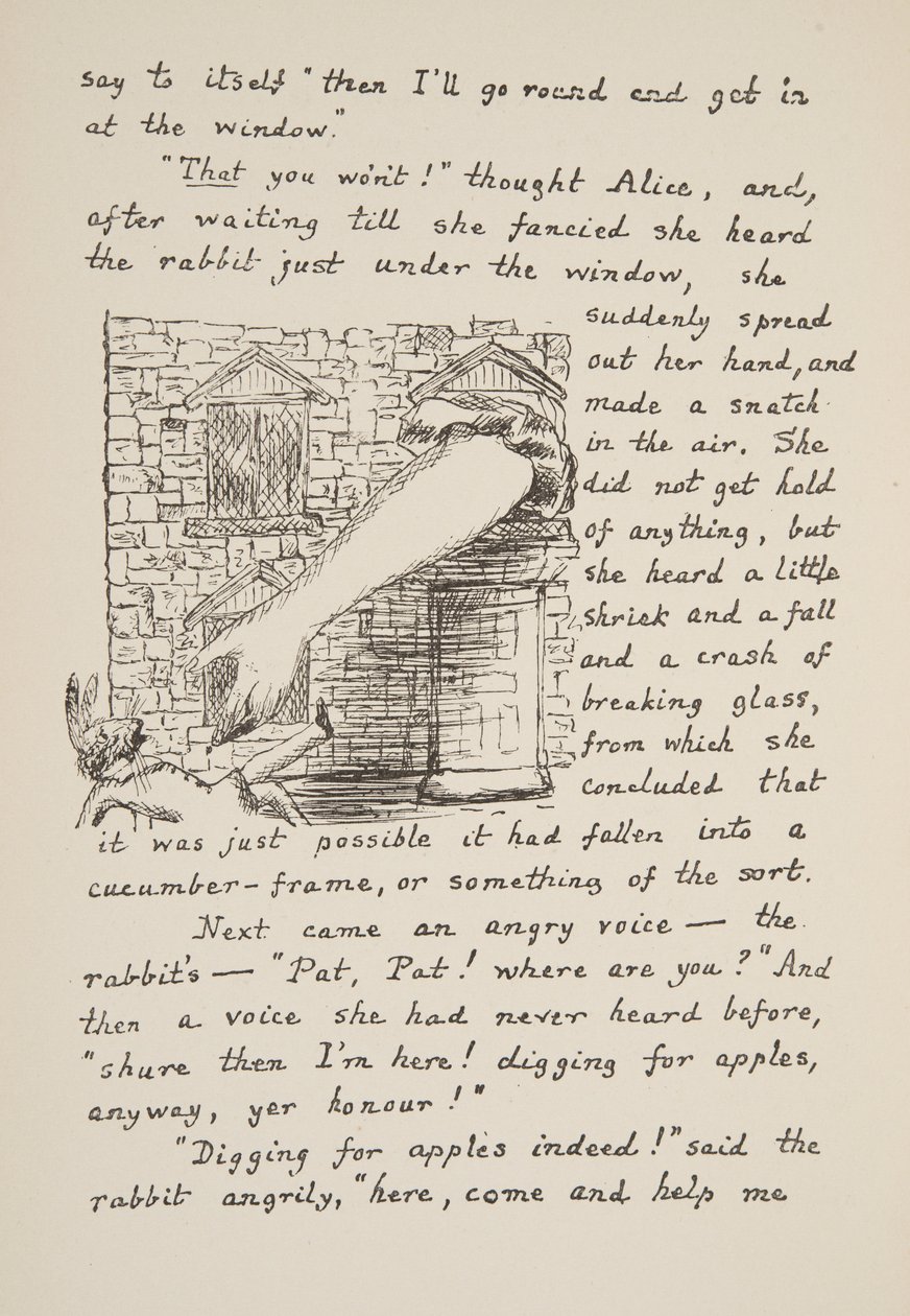 Alice probeert het Witte Konijn te grijpen, illustratie uit Alice
