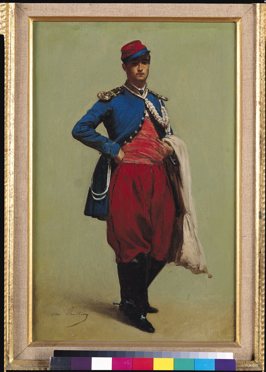 Portret van Claude Monet (1840-1926) in uniform, 1861 door Charles Marie Lhuillier