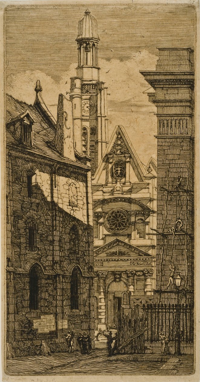 St. Etienne-du-Mont, Parijs, uit Eaux-fortes sur Paris door Charles Meryon