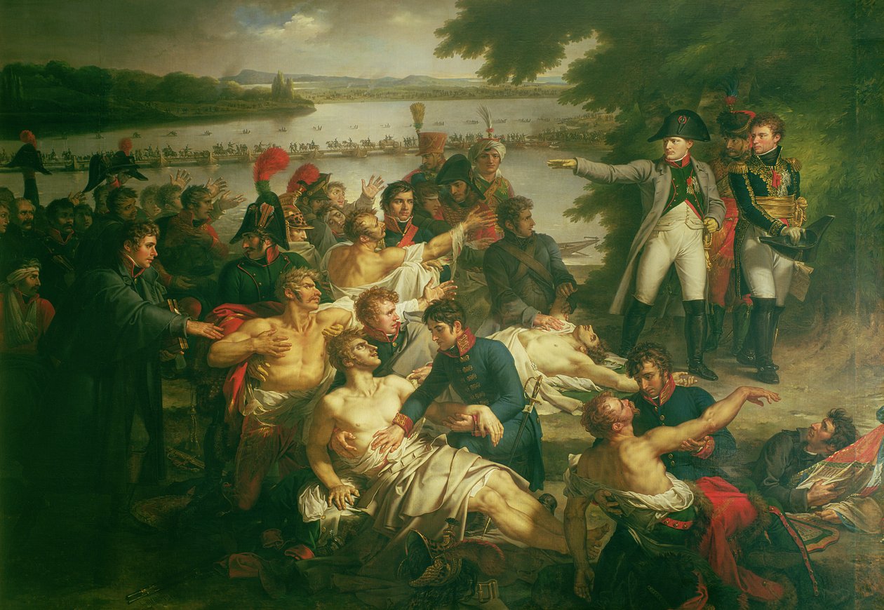 Terugkeer van Napoleon (1769-1821) naar het eiland Lobau na de slag bij Essling, 23 mei 1809, 1812 door Charles Meynier