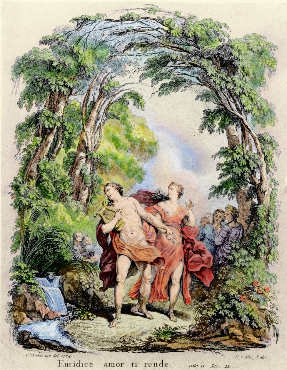 Orpheus leidt Eurydice uit de hel, illustratie voor de opera 
