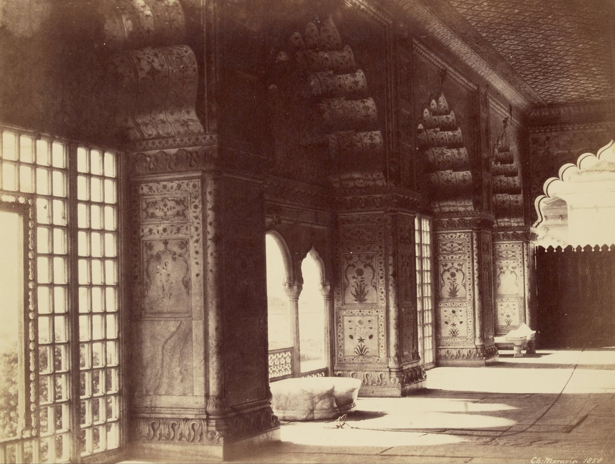 Interieur van de kristallen troon in de Dewan-i-Khas door Charles Moravia