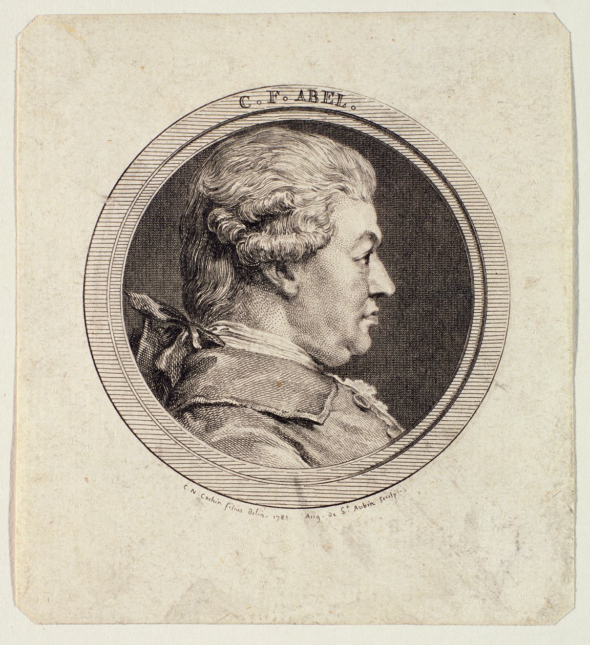 Carl Friedrich Abel gegraveerd door Augustin de Saint-Aubin door Charles Nicolas II Cochin