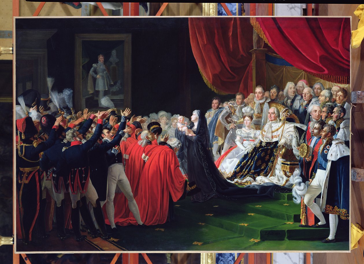 Hertogin van Berry presenteert de hertog van Bordeaux aan het volk en het leger, september 1820 door Charles Nicolas Raphael Lafond