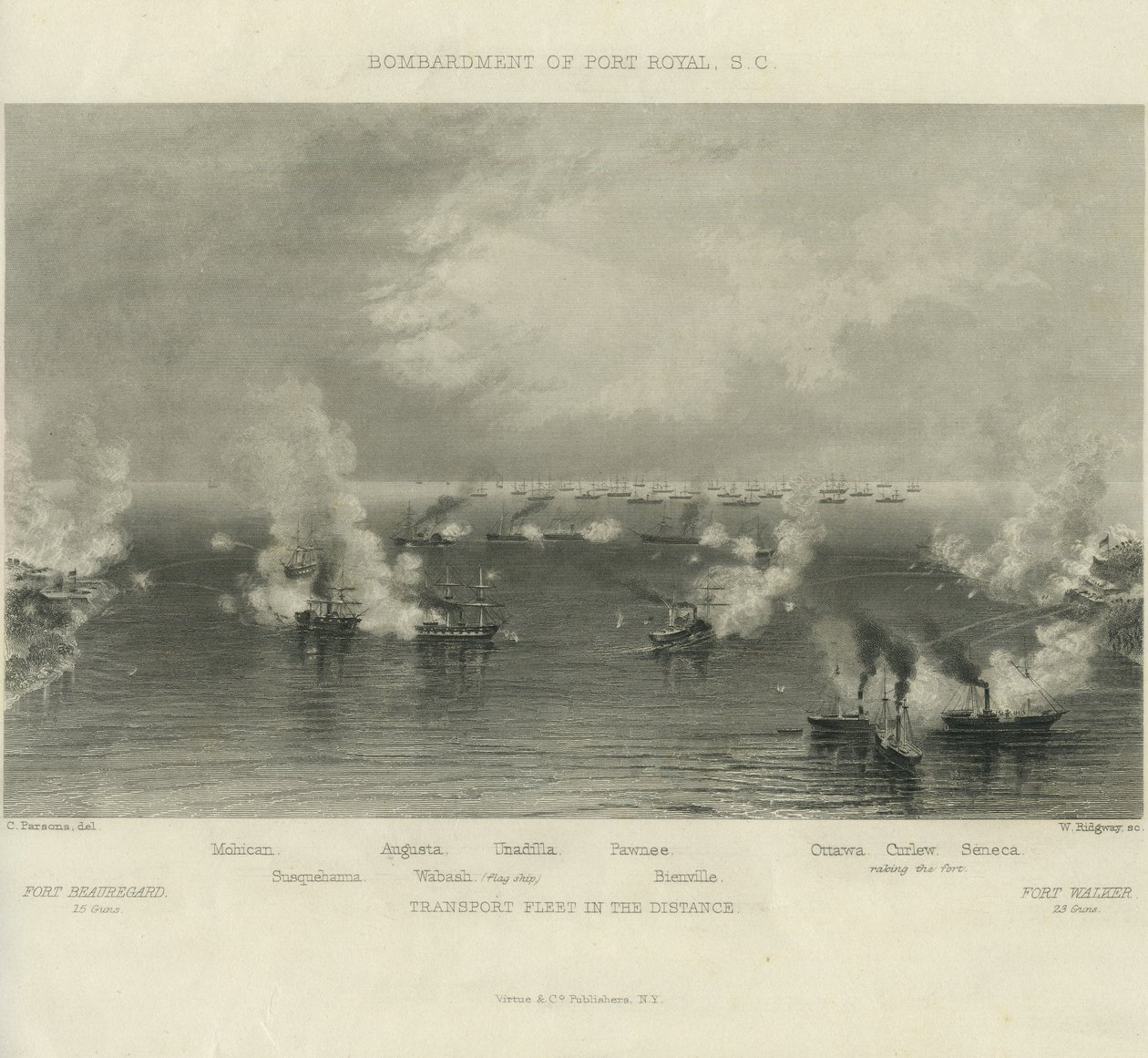 Bombardement van Port Royal, S.C., c. 1861 door Charles Parsons