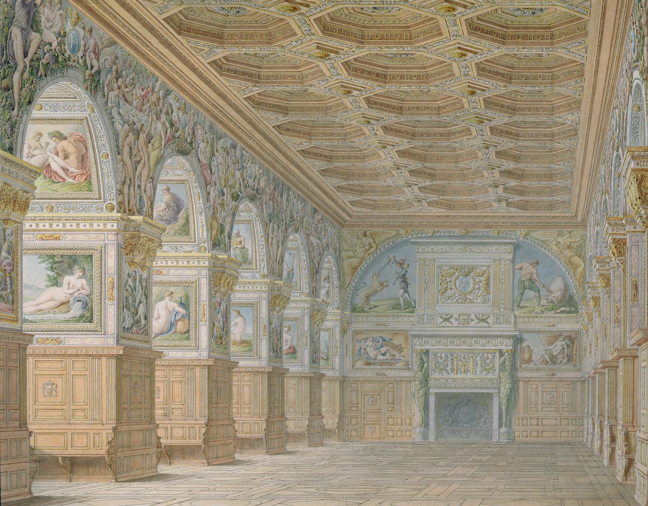 De balzaal in Fontainebleau, plaat uit een album door Charles Percier