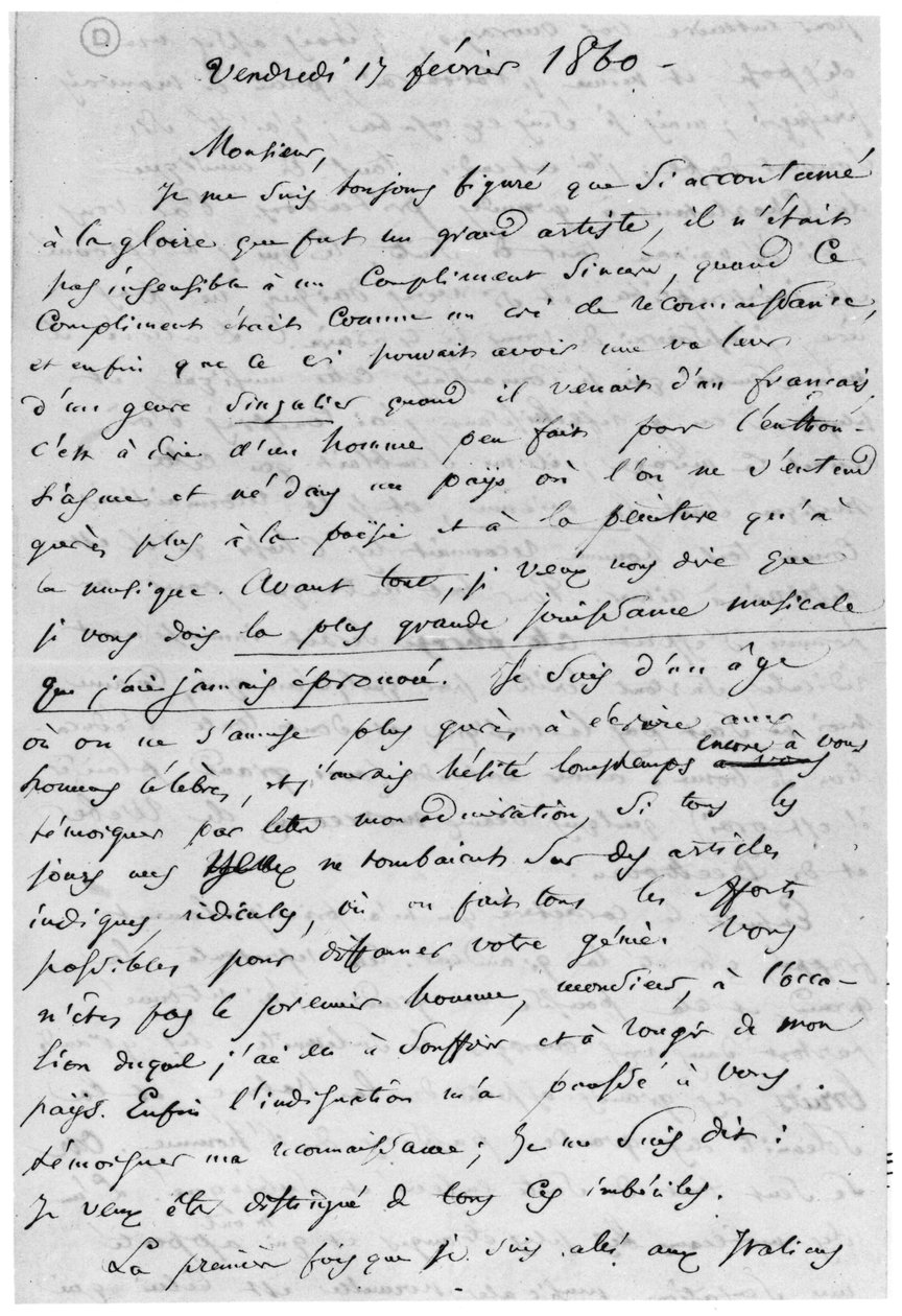 Brief aan Richard Wagner (1813-83) 17 februari 1860 door Charles Pierre Baudelaire