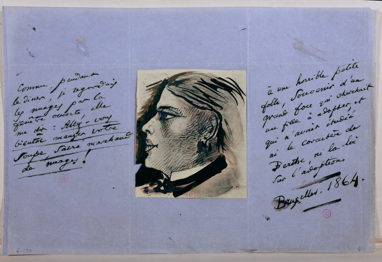 Manuscriptpagina met portret van Berthe, Baudelaire