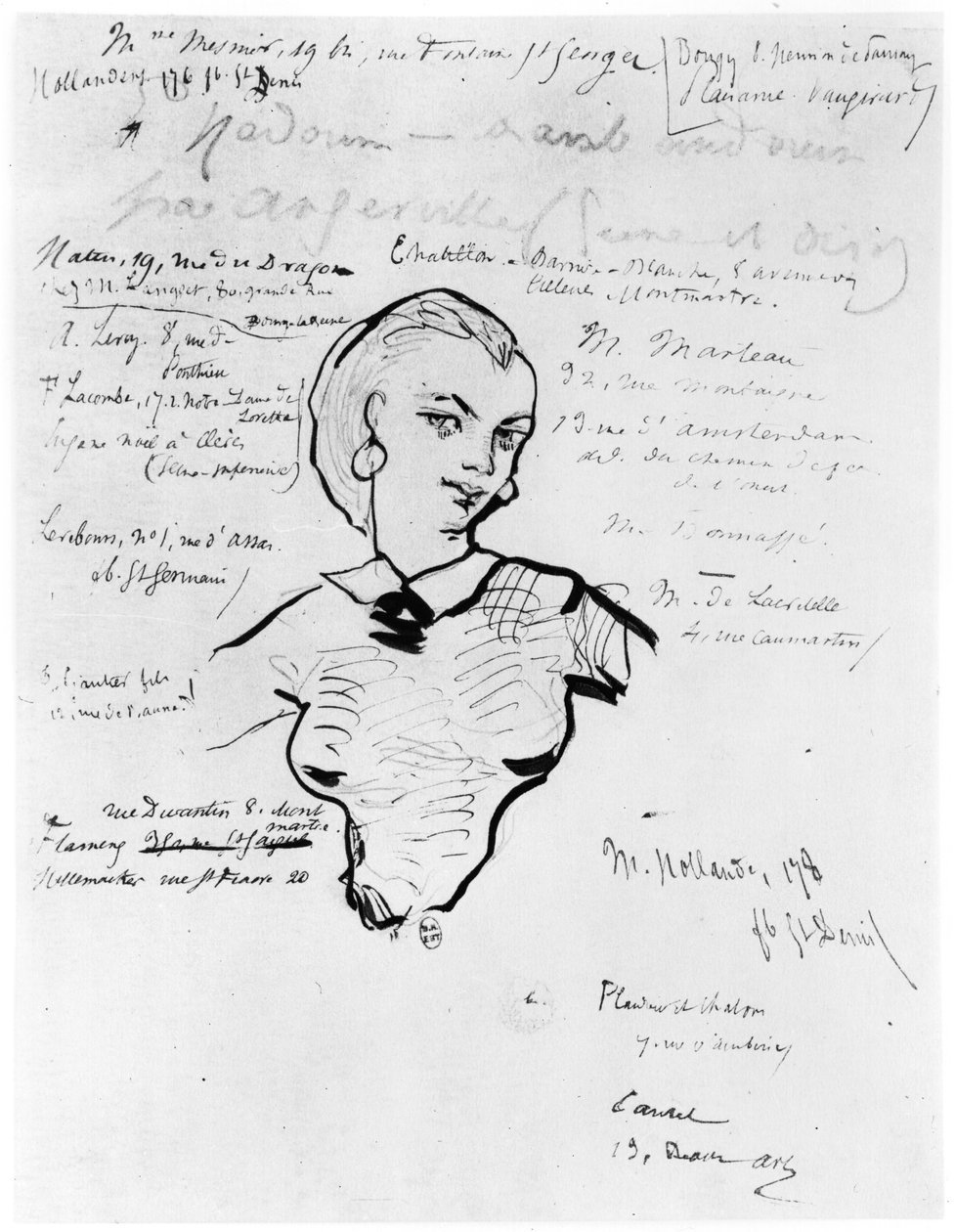 Portret van Jeanne Duval met aantekeningen door Auguste Poulet-Malassis (1825-78) 1858-60 door Charles Pierre Baudelaire