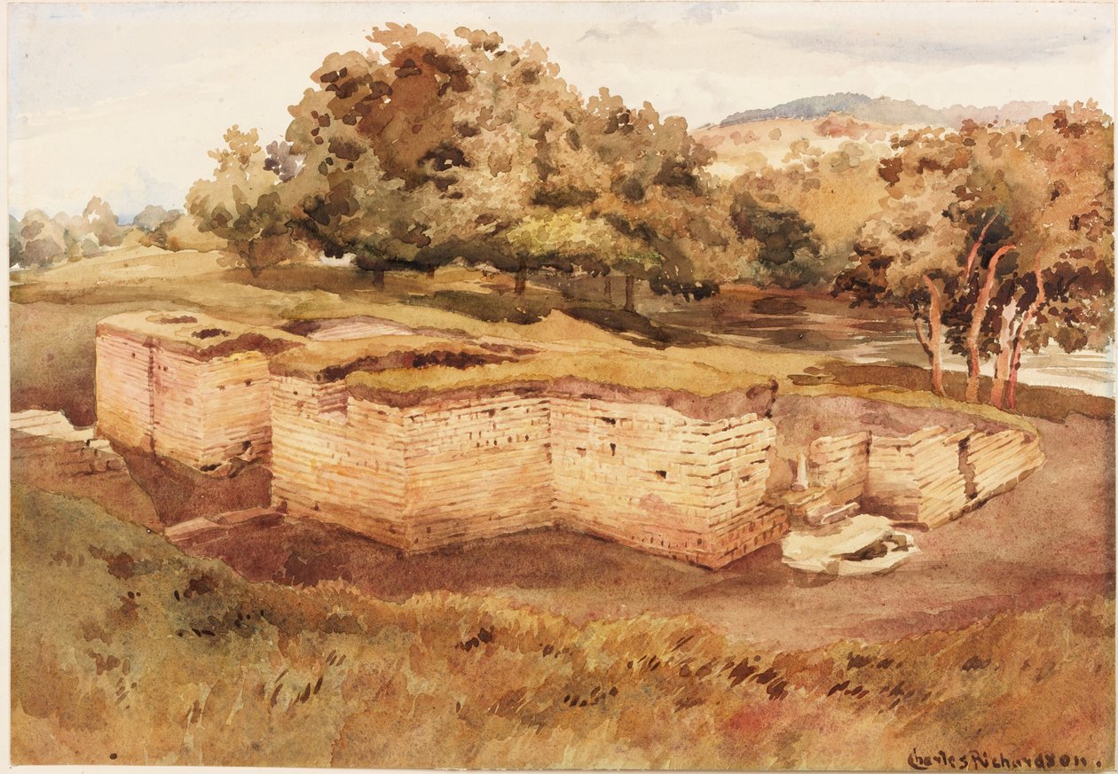 De Romeinse baden, Chesters, North Tyne (Westelijk uitzicht) door Charles Richardson