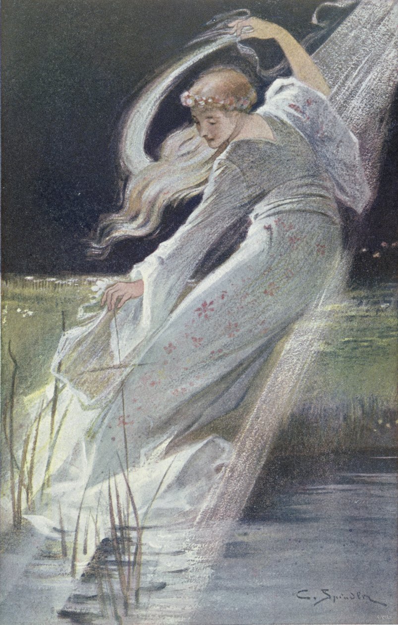 De Witte Dame van de rivier Fecht, illustratie uit de Legenden van de Elzas door Georges Spetz, 1905 door Charles Spindler