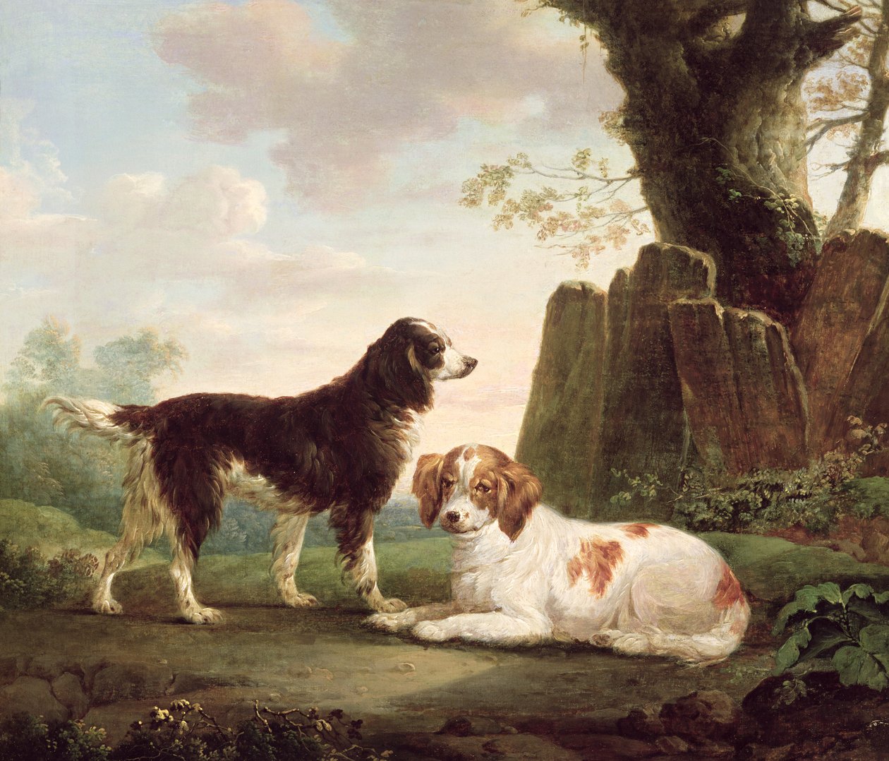 Twee spaniëls in een landschap door Charles Towne