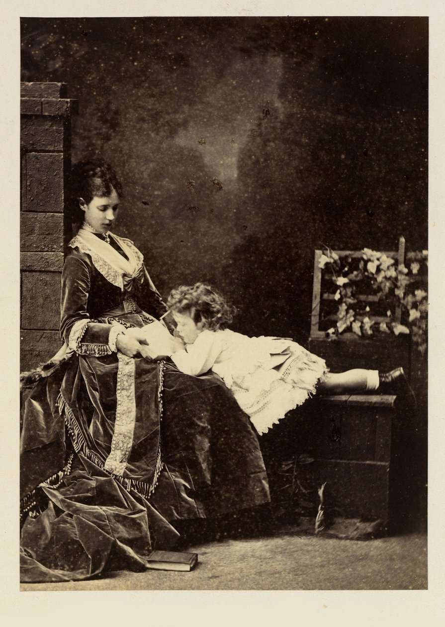 Maria Fjodorovna (Dagmar van Denemarken) (1847-1928) en haar zoon de tsarevitsj Nicolaas Aleksandrovitsj (Nicolaas II) door Charles Bergamasco