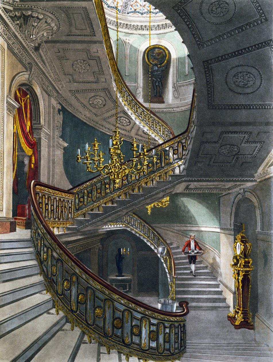 Trap, Gravure door Richard Reeve naar tekening van Charles Wild, Uit The History of the Royal Residences door Charles (after) Wild