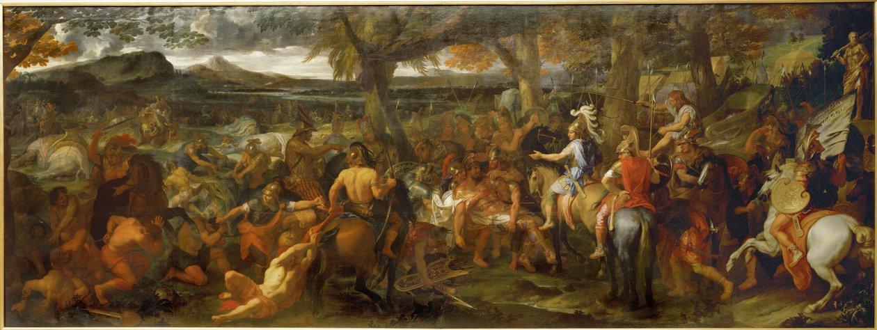 Alexandre et Porus - Alexander de Grote en Porus, koning van India ... door Charles (studio of ) Le Brun