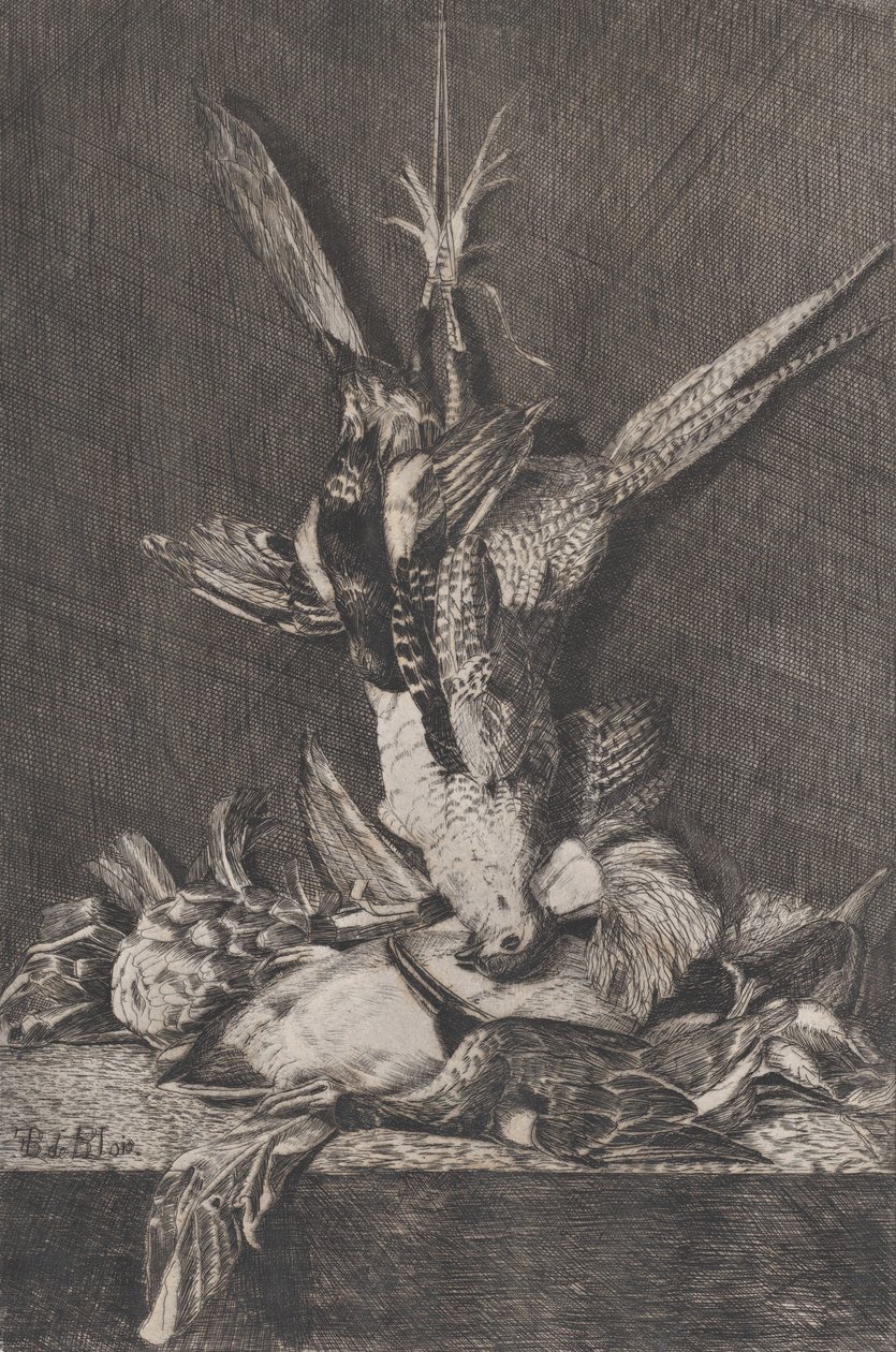 Jachttrofee met wildvogels en artisjok door Charles Alphonse Deblois
