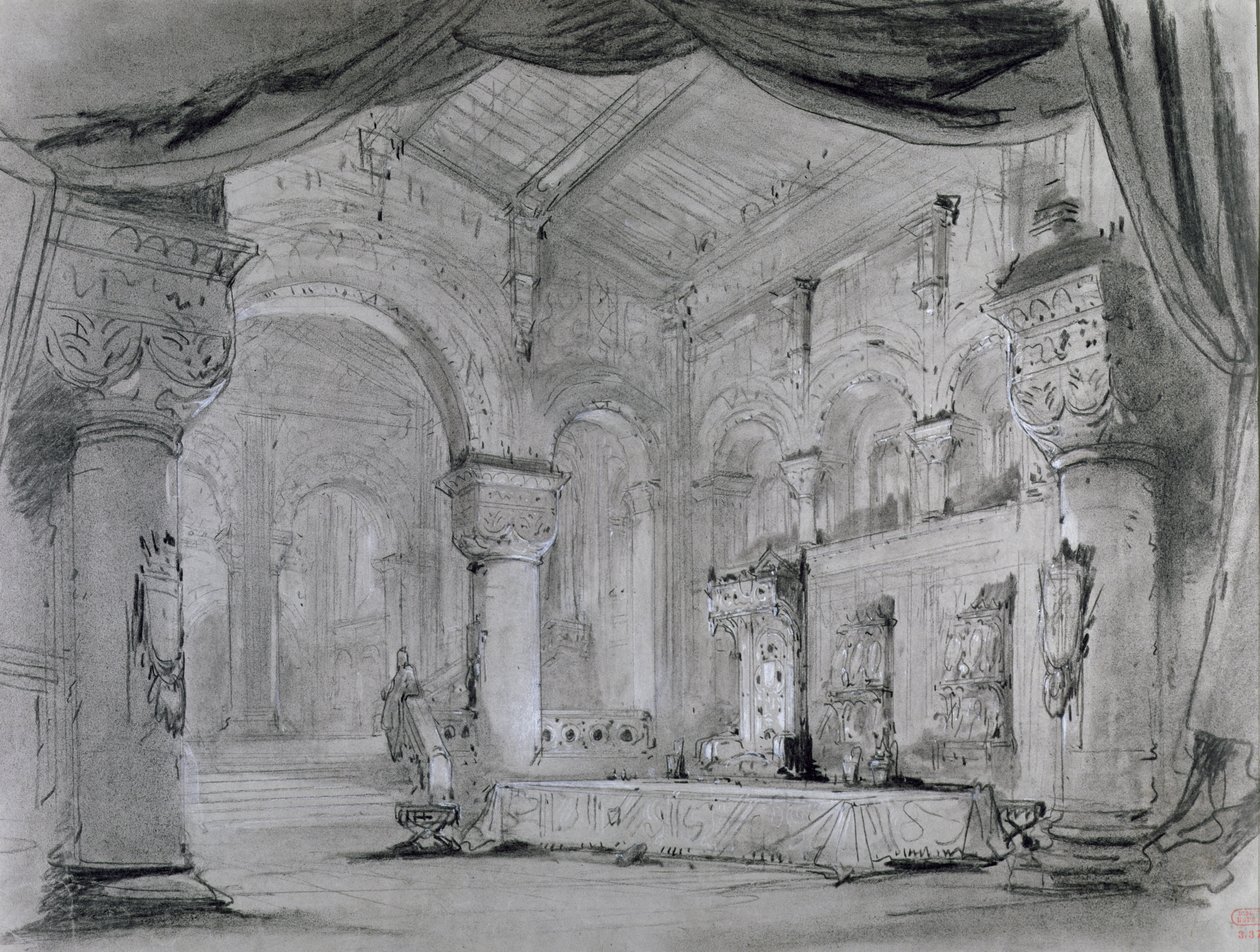 Decorontwerp van het paleisinterieur voor een uitvoering van de opera 
