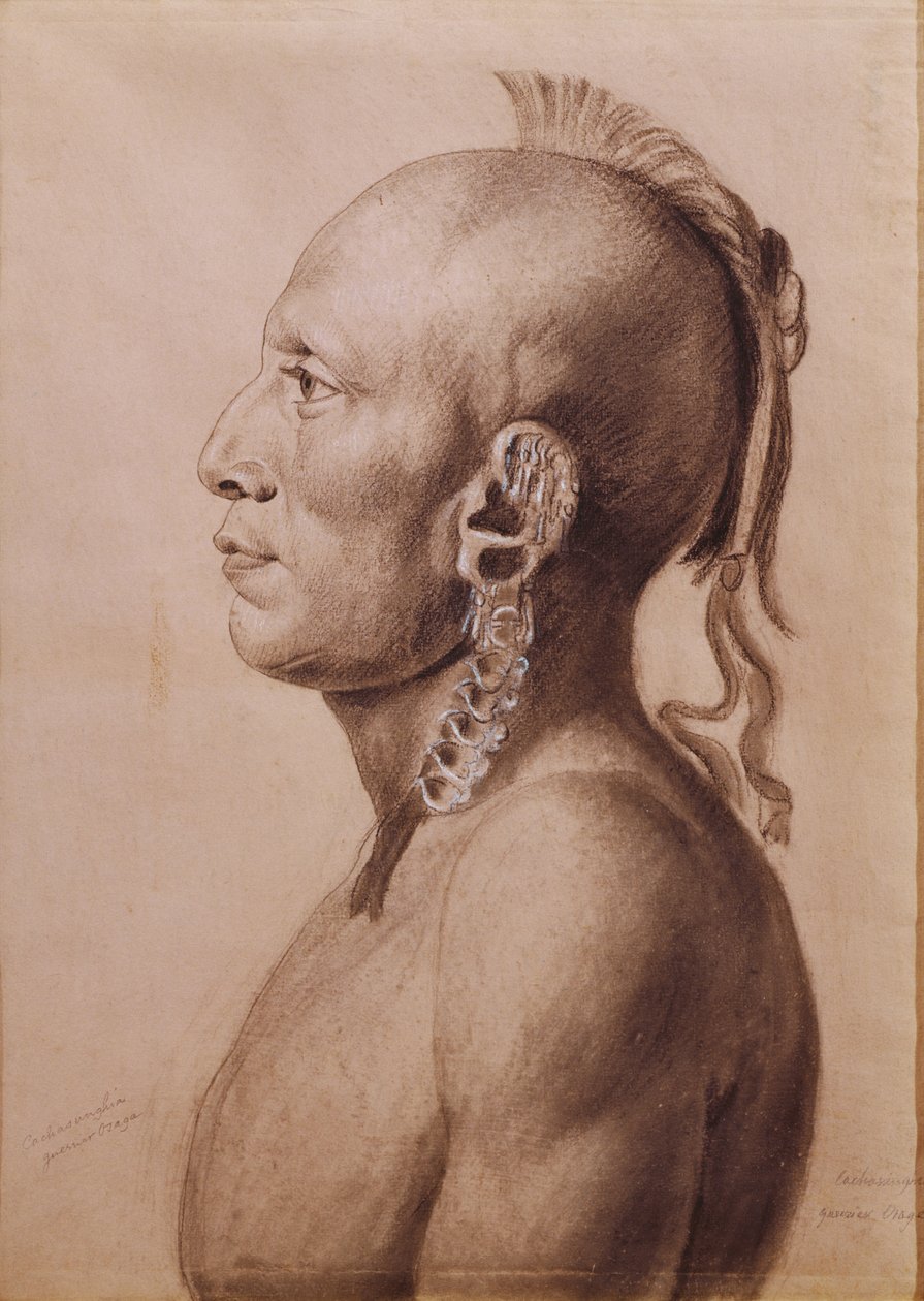 Cachasunghia, een Osage Krijger, 1806 door Charles Balthazar Julien Févret de Saint Mémin