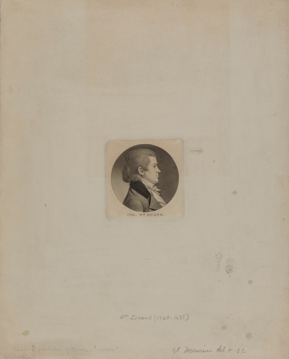 Kol. Wm. Duane door Charles Balthazar Julien Févret de Saint Mémin
