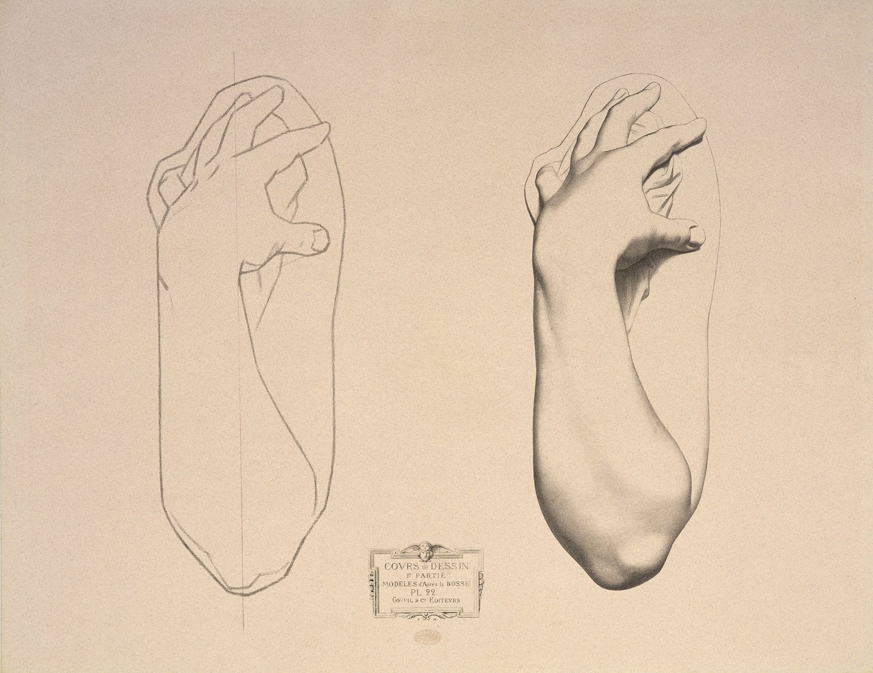 Gebogen Arm van een Vrouw, plaat 22 uit Cours de Dessin Volume I, Modeles dapres la bosse, c.1868 door Charles Bargue