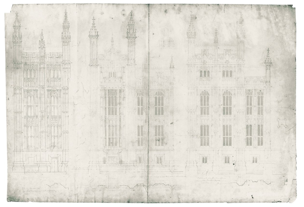 Tekening voor de Houses of Parliament, ca. 1836-40 door Charles Barry