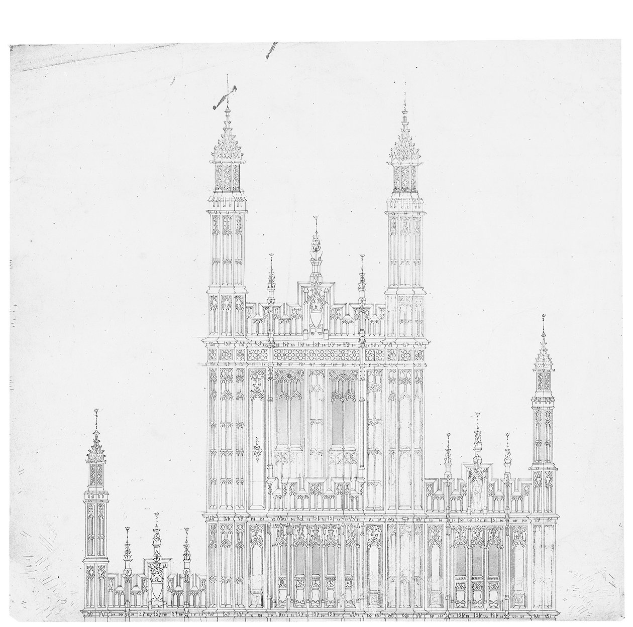 Tekening voor de Houses of Parliament, ca. 1836-40 door Charles Barry