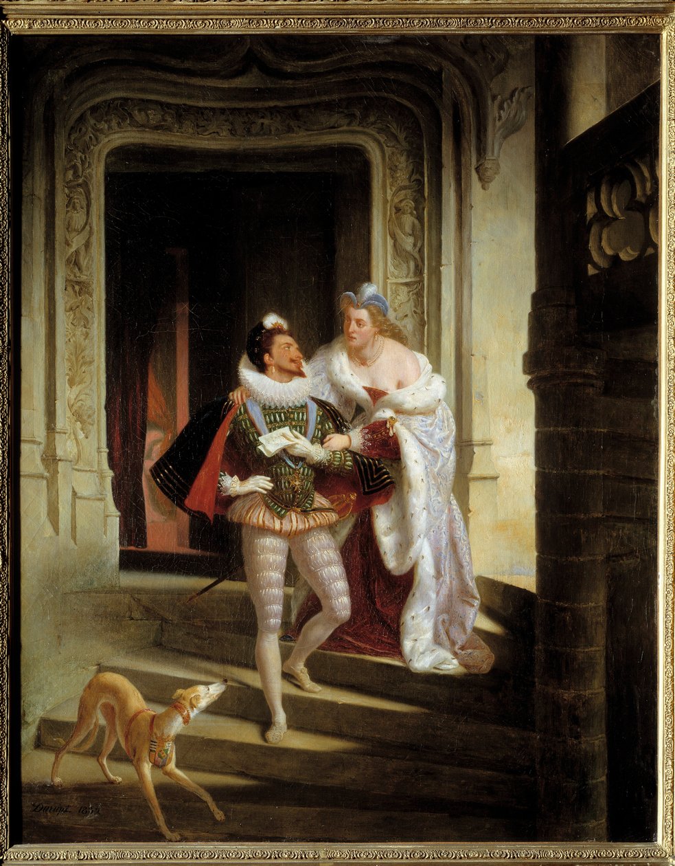 De markiezin van Noirmoutiers, Charlotte de Beaune Semblancay, probeert Hendrik I van Lotharingen, hertog van Guise, te overtuigen om naar de vergadering van de staten van Blois te gaan voor zijn moord in 1588 in het kasteel van Blois door Charles Barthelemy Durupt