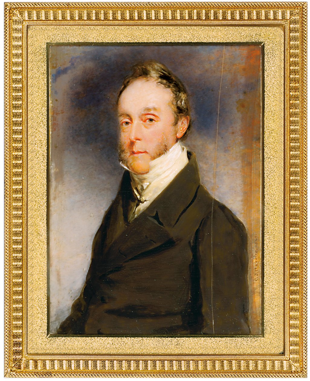 George Hay Hawkins Pennant in bruine jas, witte vest en hooggesloten wit hemd, Camden Town, Londen, 1864 door Charles Basebe