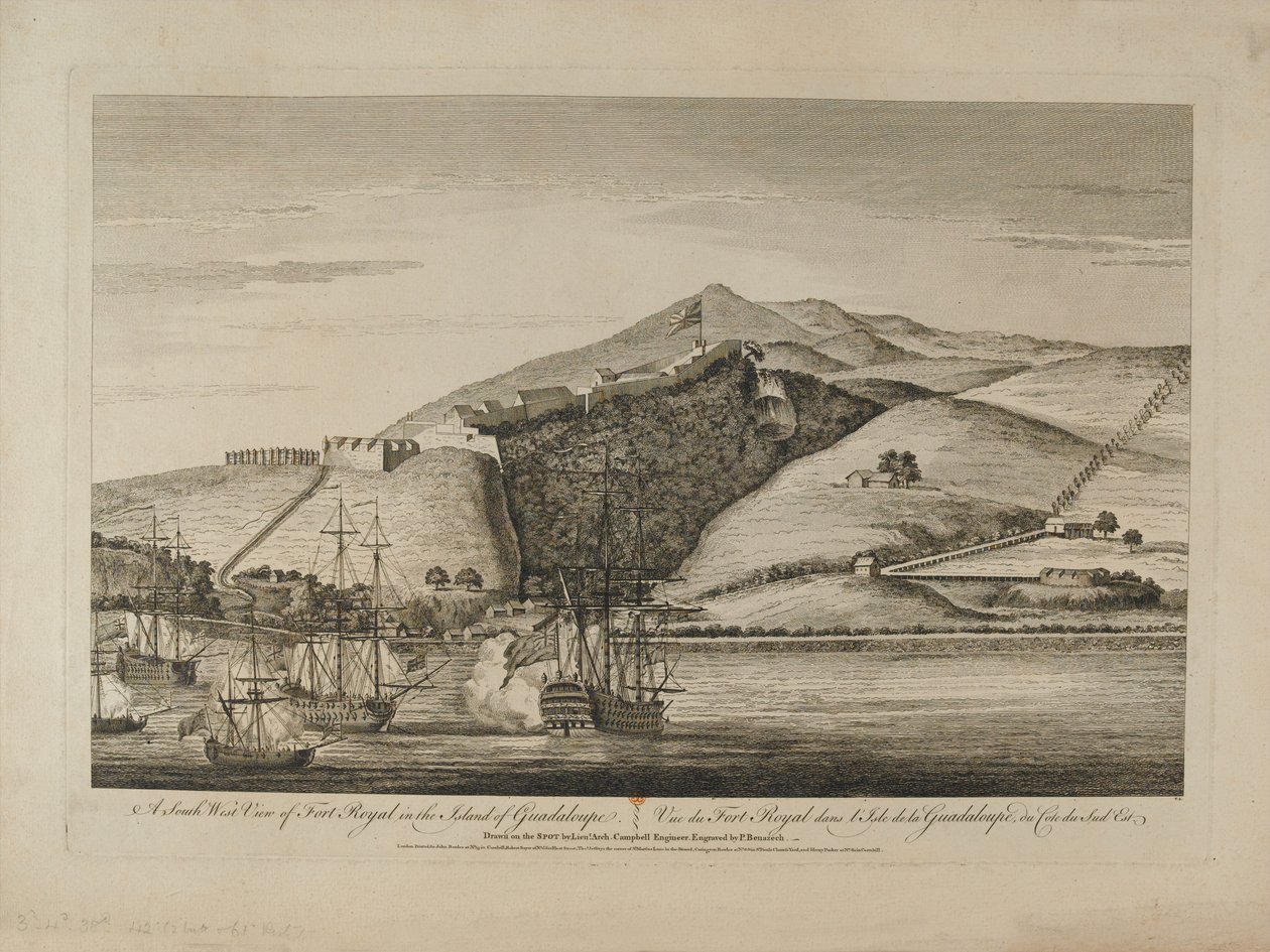 Zuidelijk uitzicht op Fort Royal op het eiland Guadeloupe, ca. 1759 door Charles Benazech