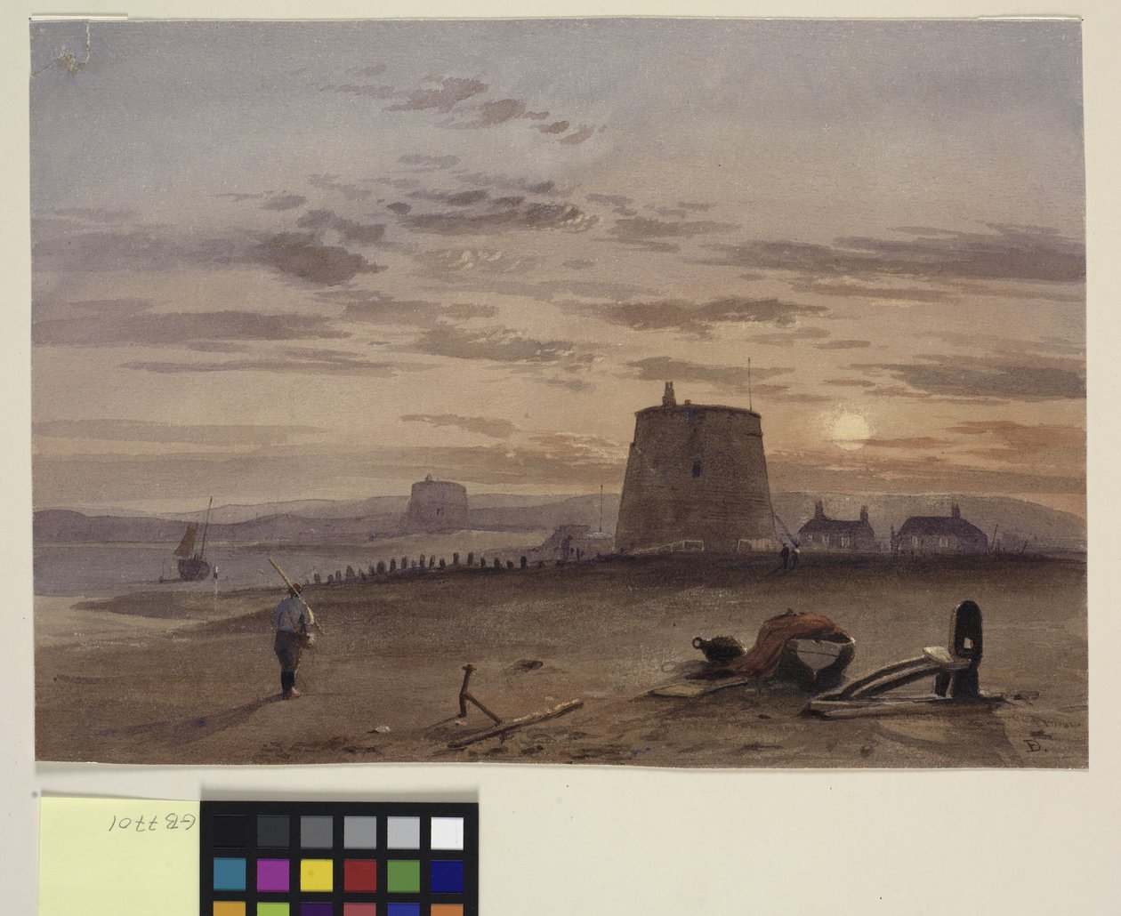 Martello-toren in St. Leonards tegen ondergaande zon door Charles Bentley