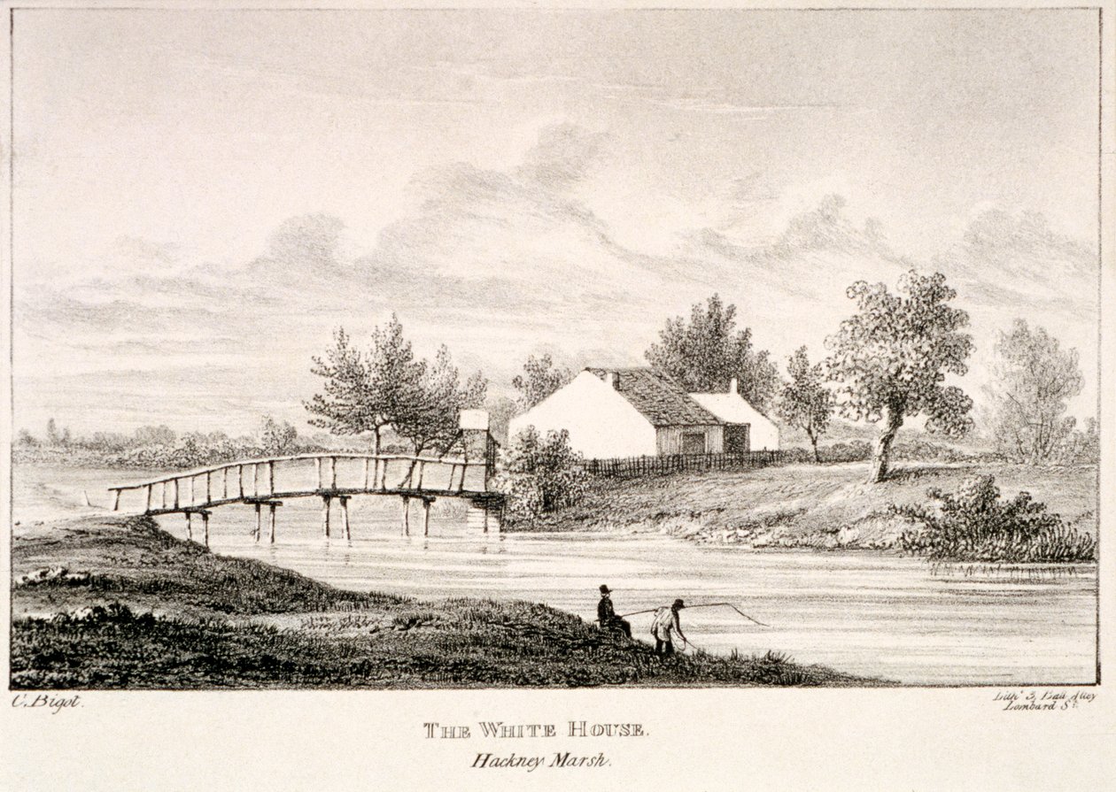 Het Witte Huis aan de oevers van de rivier de Lea, Hackney Marsh, Londen door Charles Bigot