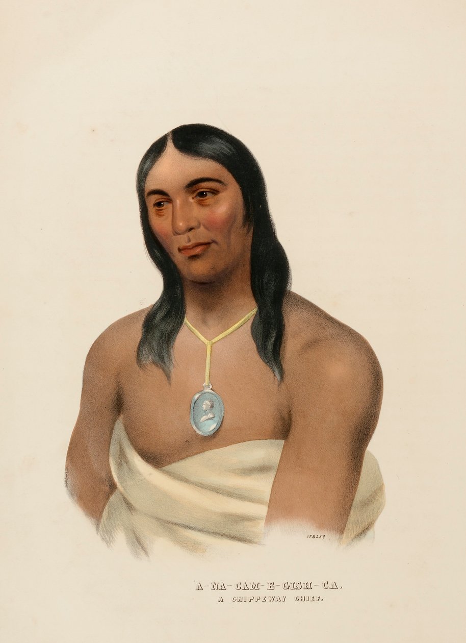 A-NA-CAM-E-GISH-CA. A CHIPPEWA CHIEF, uit History of the Indian Tribes of North America. door Charles Bird King
