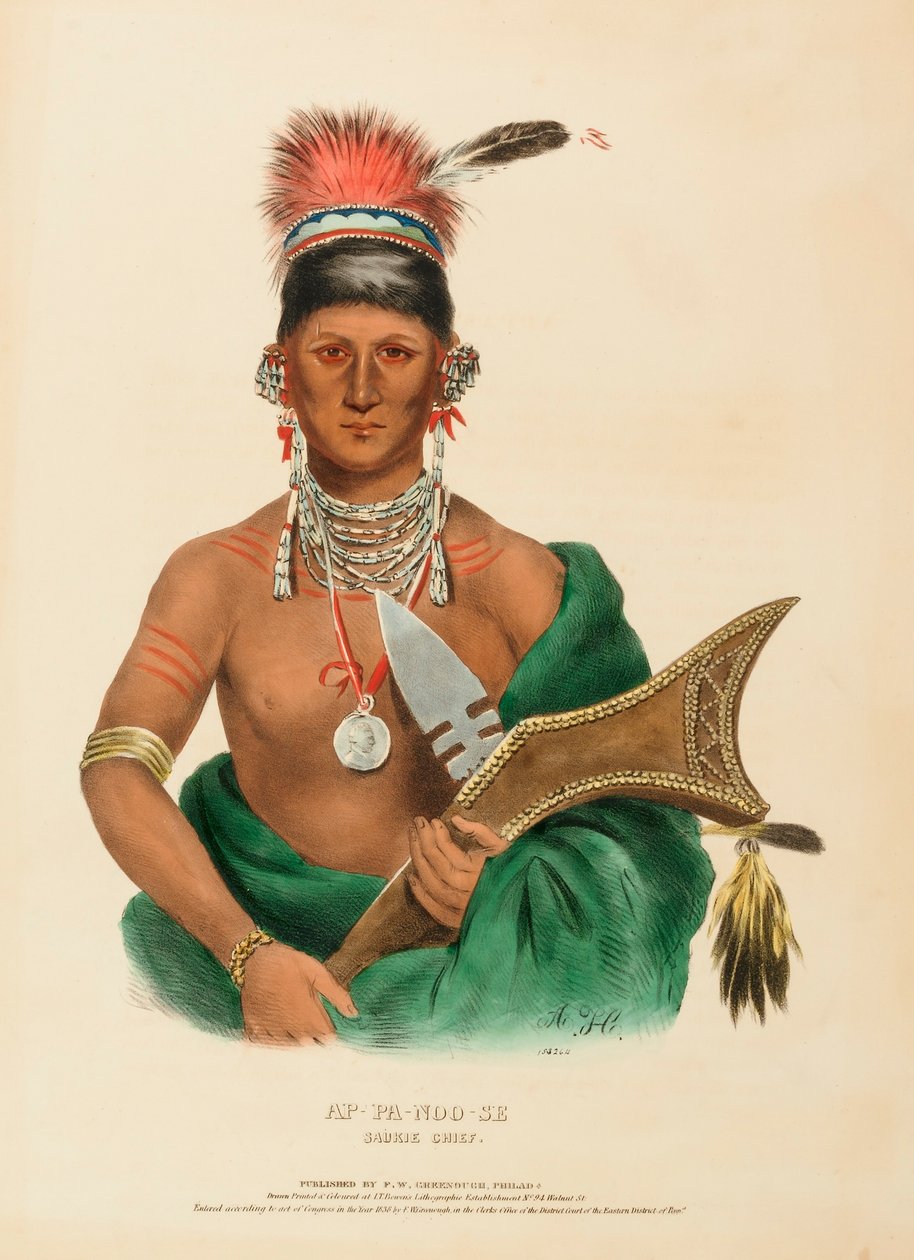 AP-PA-NOO-SE. SAUKIE CHIEF, uit de Geschiedenis van de Indianenstammen van Noord-Amerika door Charles Bird King