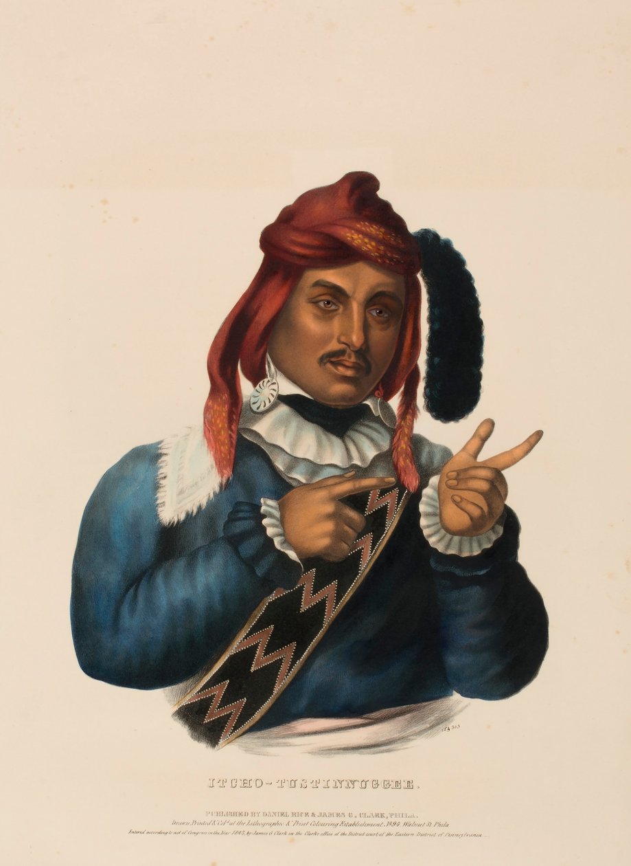 ITCHO-TUSTINNUGGEE, uit Geschiedenis van de Indianenstammen van Noord-Amerika door Charles Bird King