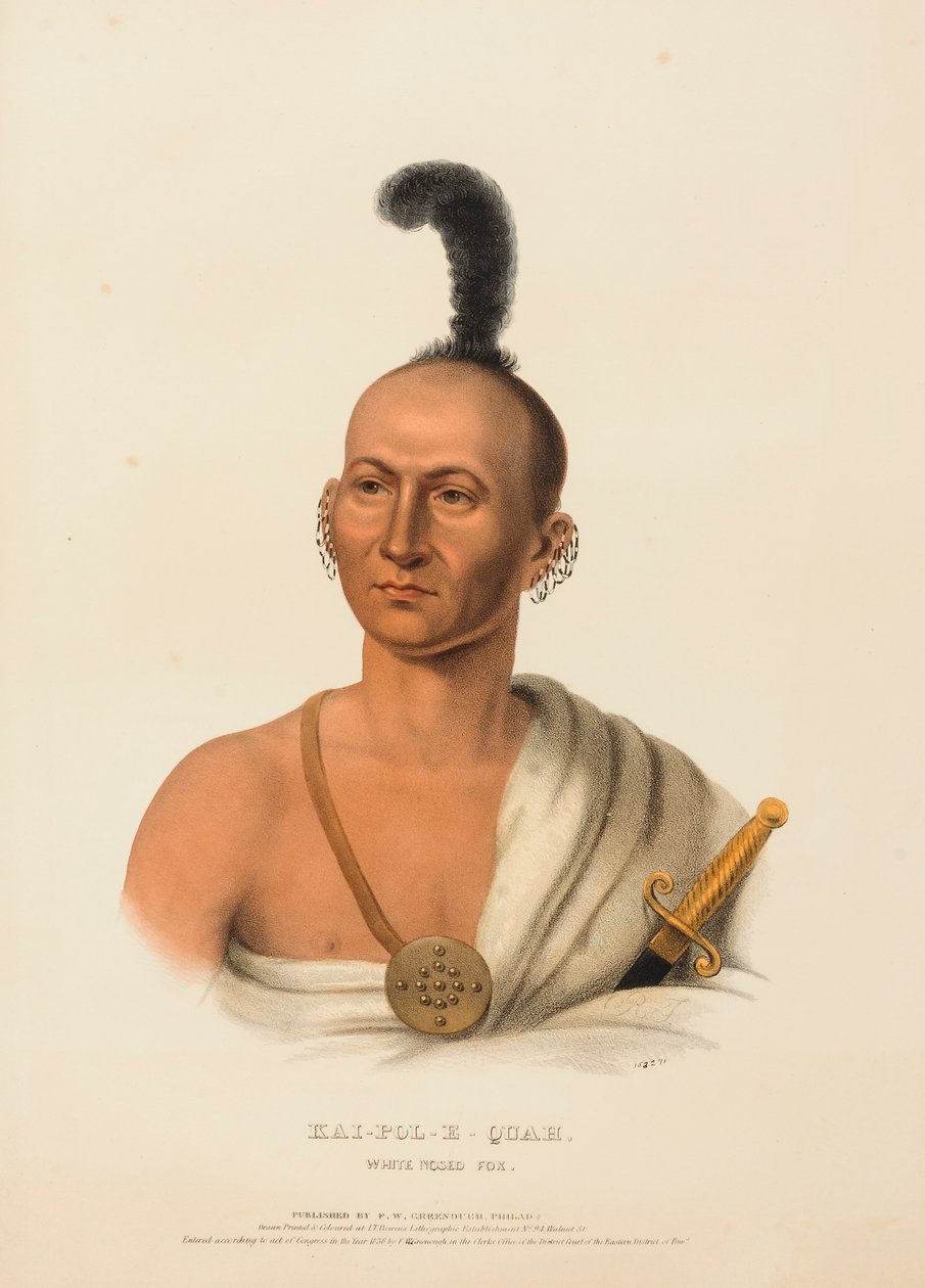 KAI-POL-E-QUAH, WHITE NOSED FOX, uit Geschiedenis van de Indianenstammen van Noord-Amerika door Charles Bird King