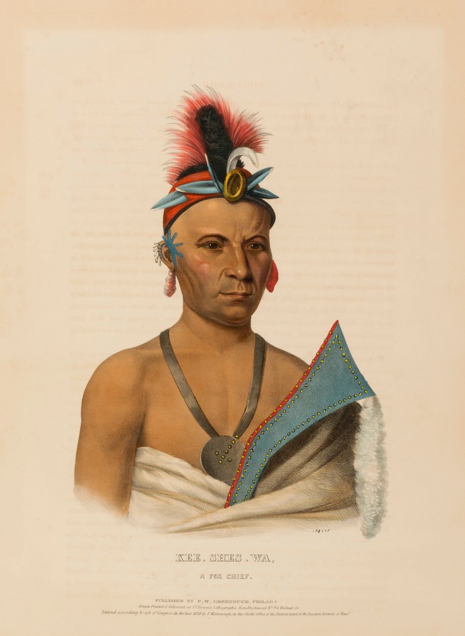 KEE-SHES-WA, A FOX CHIEF, uit History of the Indian Tribes of North America. door Charles Bird King