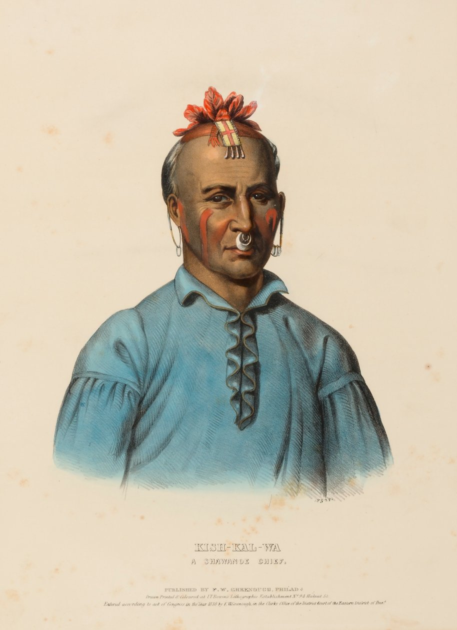 KISH-KAL-WA. A SHAWANOE CHIEF, uit History of the Indian Tribes of North America. door Charles Bird King