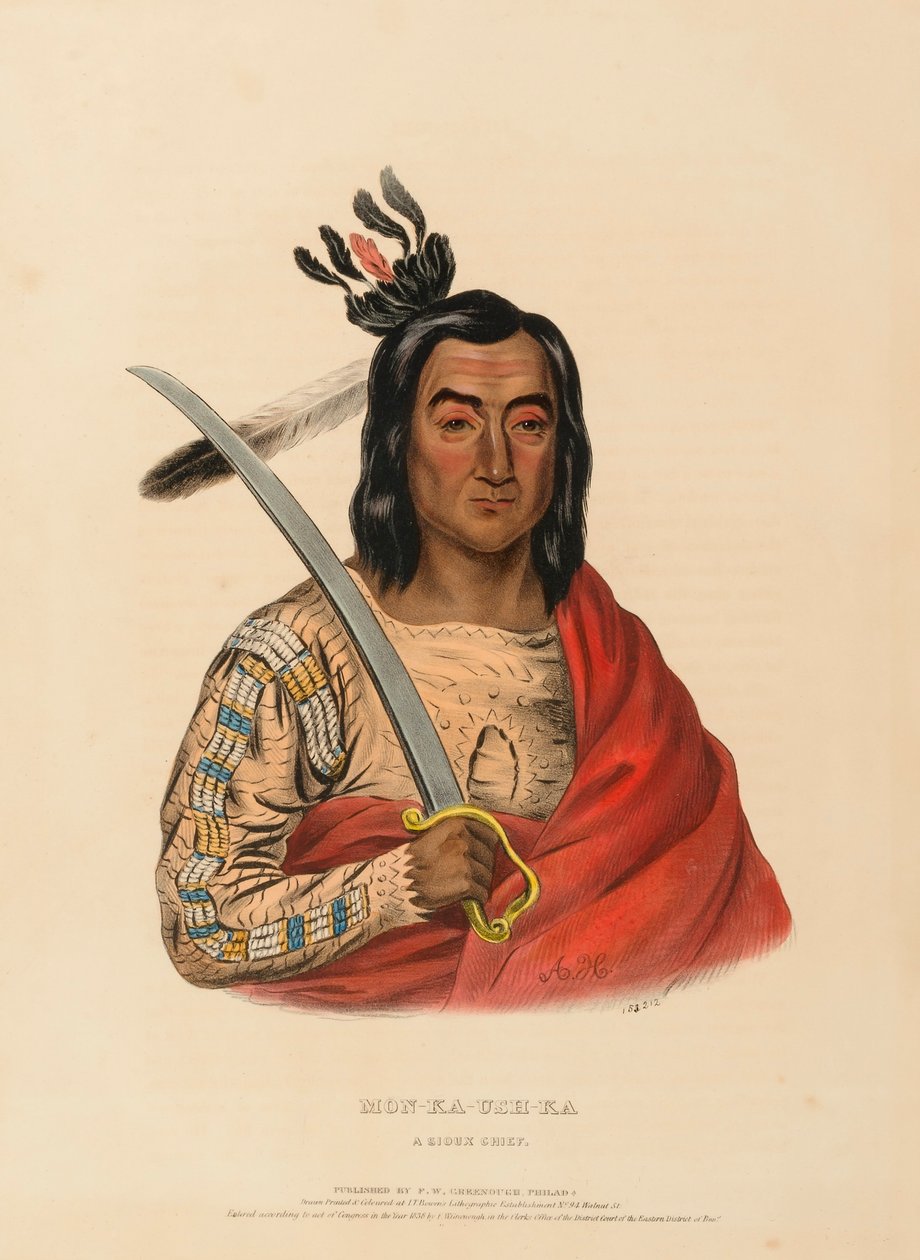 MON-KA-USH-KA. A SIOUX CHIEF, uit History of the Indian Tribes of North America. door Charles Bird King