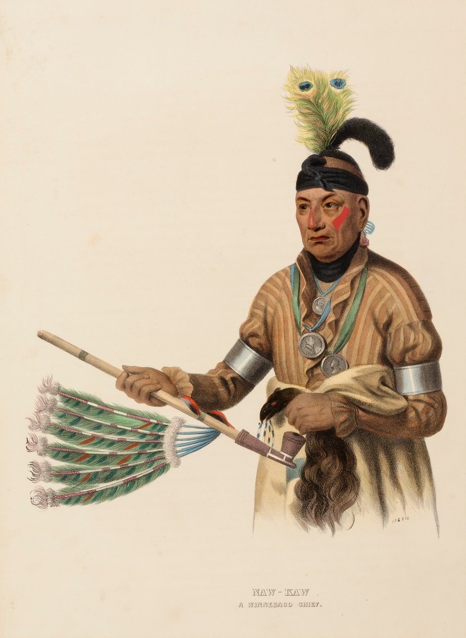 NAW-KAW. A WINNEBAGO CHIEF, uit History of the Indian Tribes of North America. door Charles Bird King