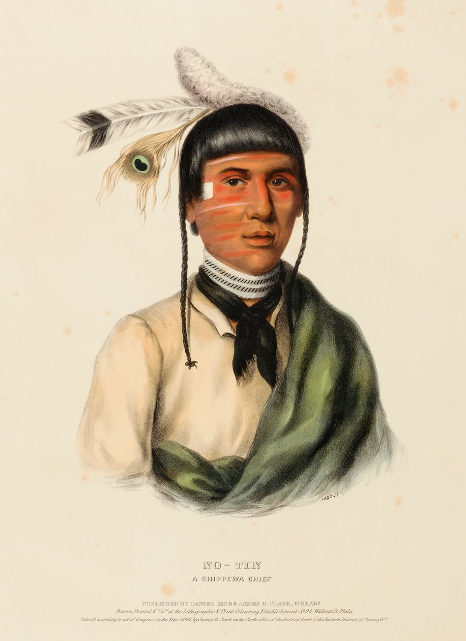 NO-TIN. A CHIPPEWA CHIEF, uit History of the Indian Tribes of North America. door Charles Bird King