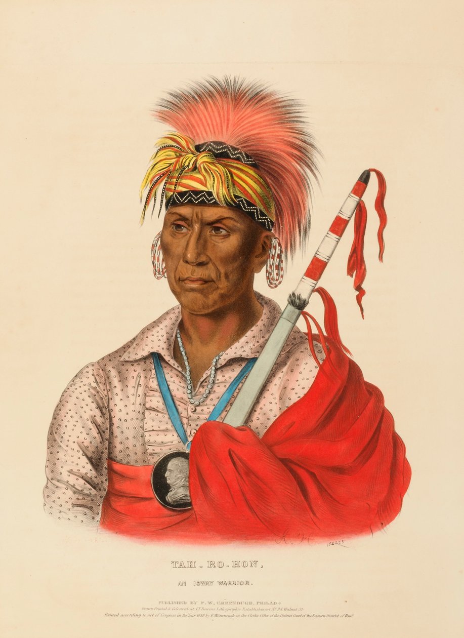 TEH-RO-HON, AN IOWAY WARRIOR, uit Geschiedenis van de Indianenstammen van Noord-Amerika door Charles Bird King
