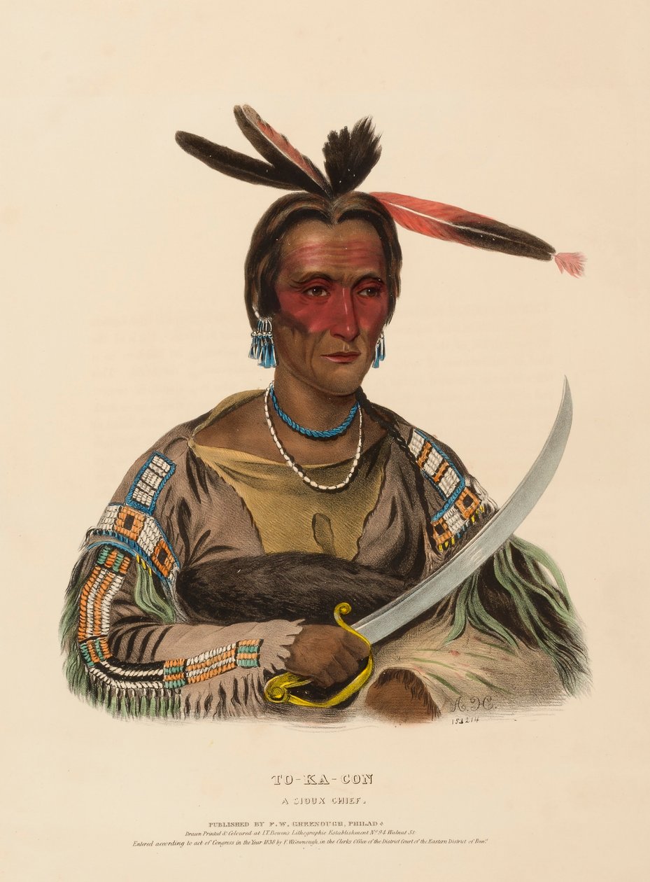 TO-KA-CON. A SIOUX CHIEF, uit History of the Indian Tribes of North America. door Charles Bird King