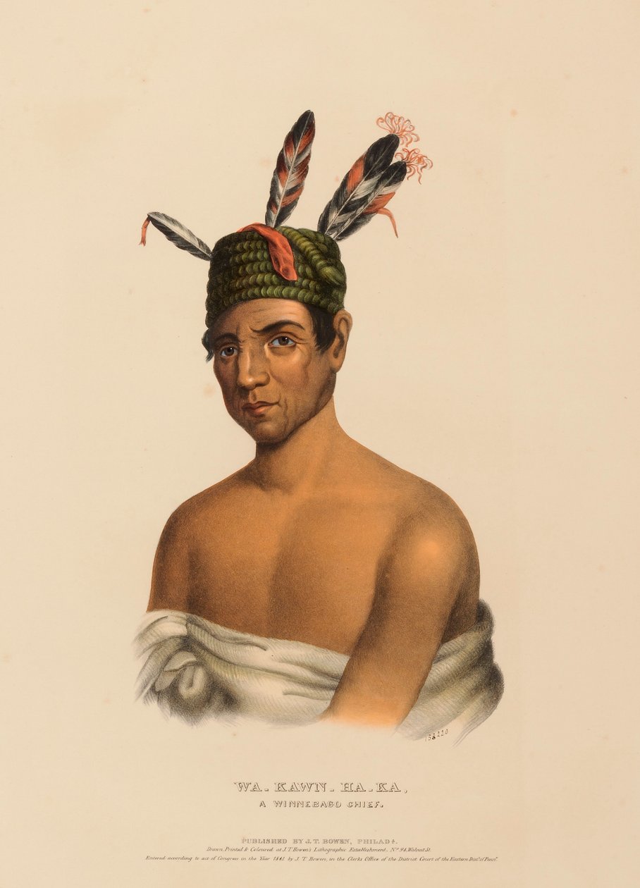 WA-KAWN-HA-KA, A WINNEBAGO CHIEF, uit History of the Indian Tribes of North America. door Charles Bird King